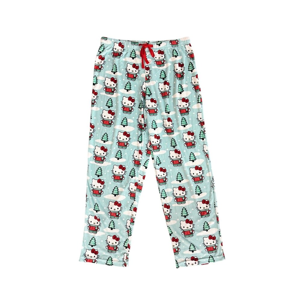 C181 Hello Kitty Sanrio Holiday Pajama Pant Christmas Tree Snowflake Viral XS
